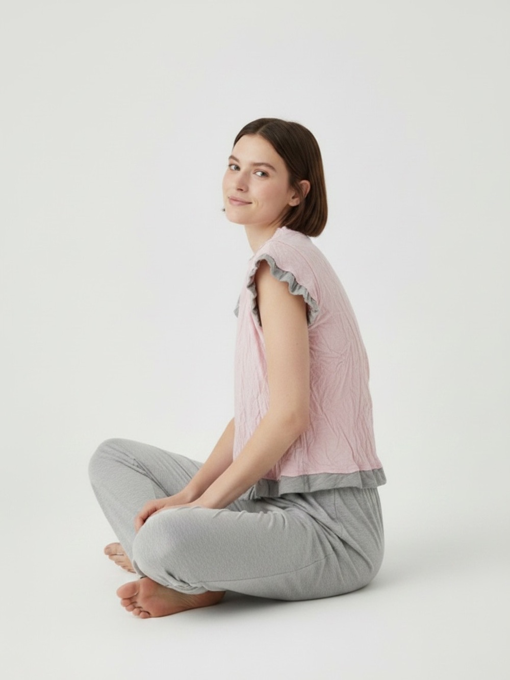 Maternity & Nursing S / M Pink & Grey Knit Two Piece Loungewear / Pajama